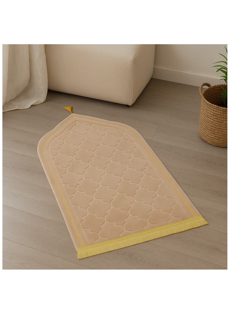 Fabienne Foam Filled Soft Prayer Mat Beige 70x110cm Lightweight Velvet Top Prayer Rug 70x110cm - Image 2